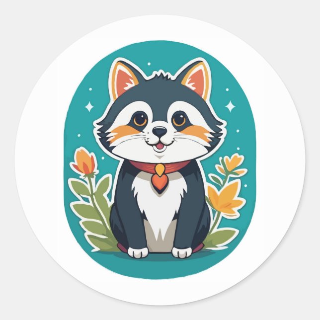 Sticker Rond Chat Enchantant - Illustration fantaisiste (Devant)