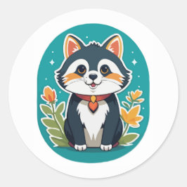 Sticker Rond Chat Enchantant - Illustration fantaisiste