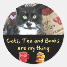 Sticker Rond Chat et livres