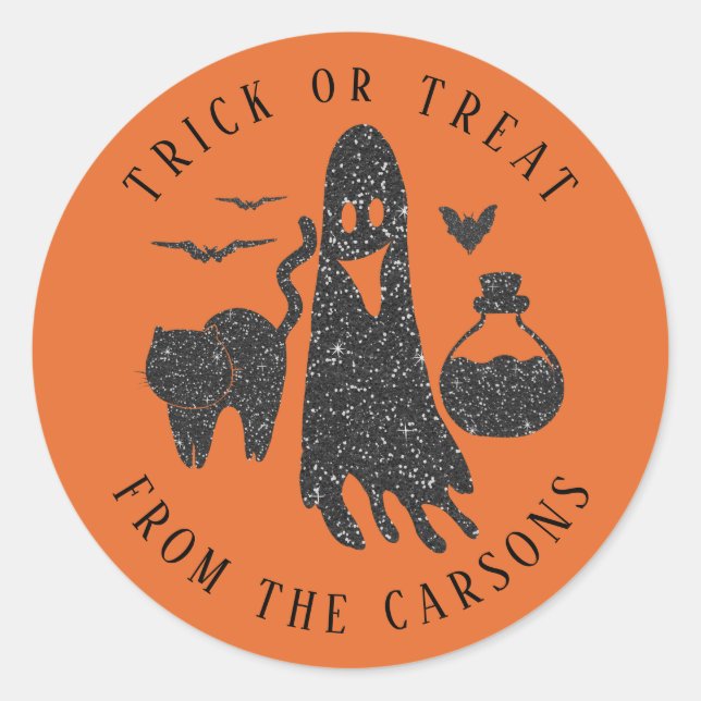 Sticker Rond Chat fantôme d'Halloween Chauves-souris Flacon de  (Devant)