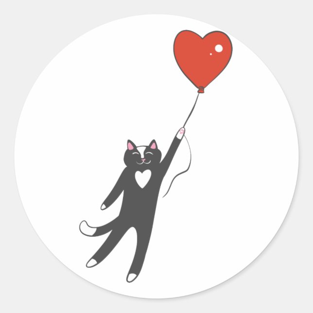 Sticker Rond Chat flottant attaché à un ballon - Choisissez la  (Devant)