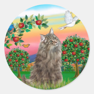 Sticker Rond Chat forestier norvégien - Pays lumineux