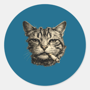 Sticker Rond Chat fumant une cigarette Félidé tabby