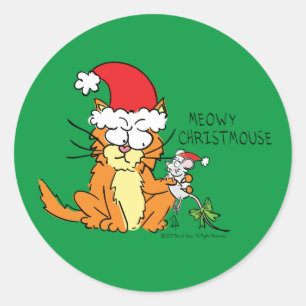Sticker Rond Chat Funny Noël Cartographie mignonne souris souri