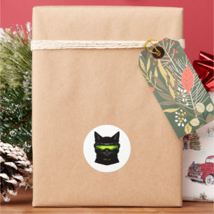 Sticker Rond Chat furtif Cyberpunk Visor Cyber Néon Vert