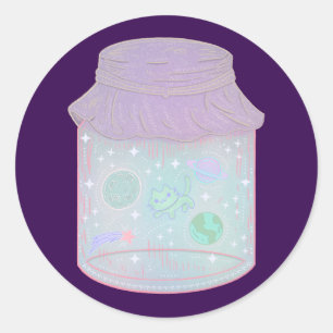 Sticker Rond Chat Galaxie dans un Pot Art de Chat Spatial Kaw