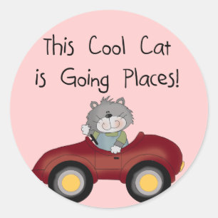 Sticker Rond Chat Going Places Chemises rouges Voiture et cadea