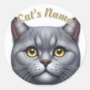 Sticker Rond Chat gris assez solide ・ Personnalisé