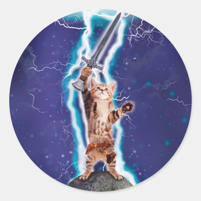 Sticker Rond Chat guerrier tonnerre (Devant)