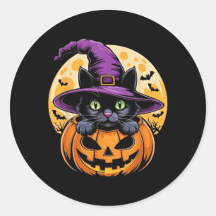Sticker Rond Chat Halloween Citrouille Chat Noir Épouvantable E