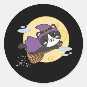 Sticker Rond Chat Halloween sorcière pour enfants costume de so