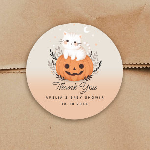 Sticker Rond Chat Halloween Sur Baby shower Citrouille