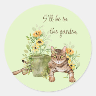 Sticker Rond Chat Heureux Entouré de Tournesols