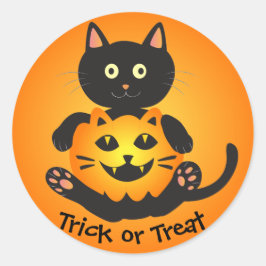 Sticker Rond Chat Holding Jack-o'-Lantern