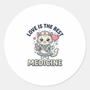 Sticker Rond Chat infirmière mignonne L'amour est la meilleure 