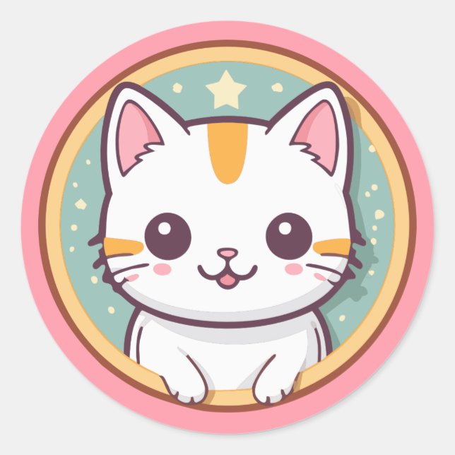 Sticker Rond Chat japonais mignon Kawaii Kitten (Devant)