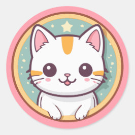 Sticker Rond Chat japonais mignon Kawaii Kitten