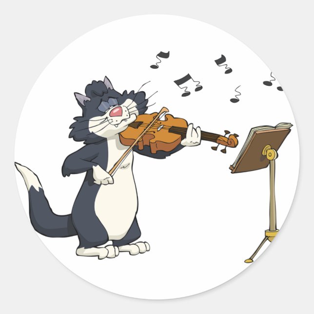 Sticker Rond Chat Jouant Au Violon (Devant)