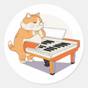 Sticker Rond Chat joue du piano
