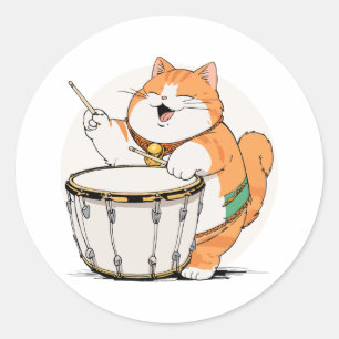 Sticker Rond Chat joue du tambour