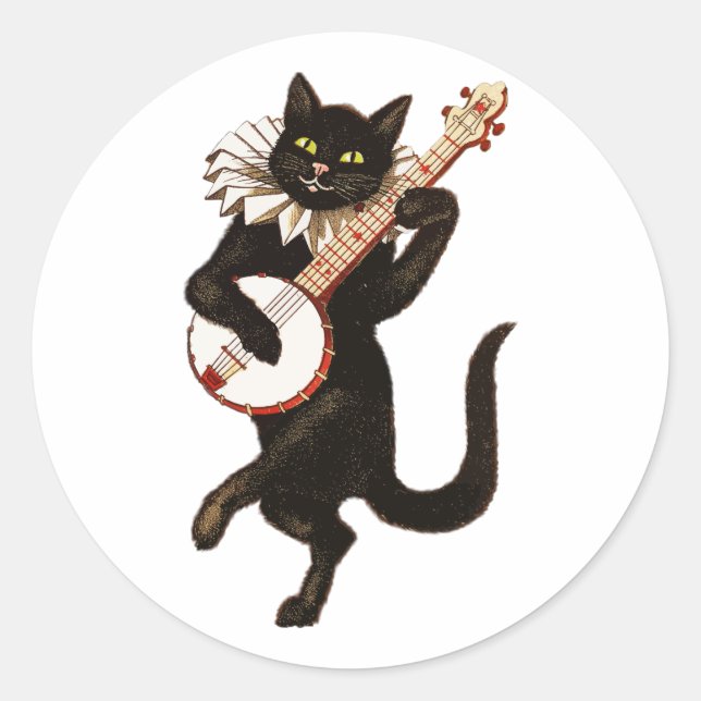 Sticker Rond Chat Jouer au banjo (Devant)