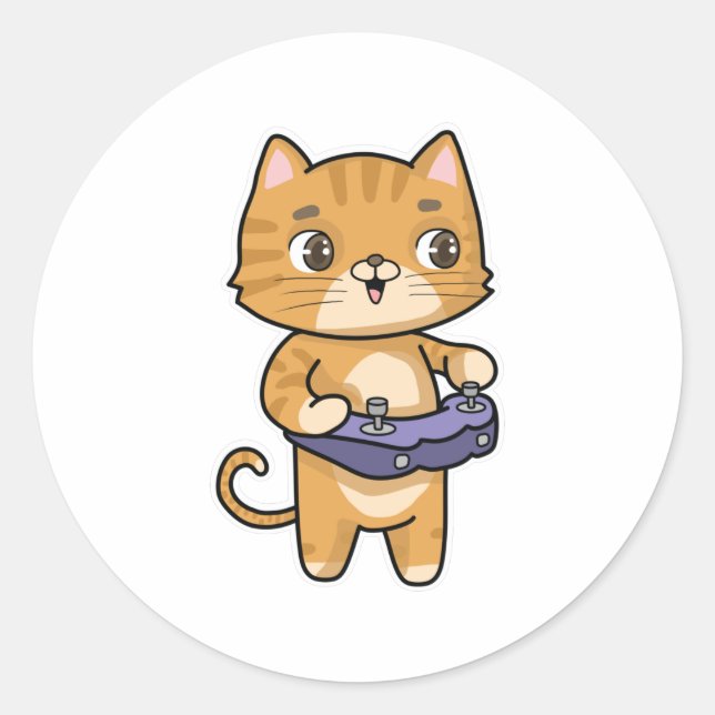 Sticker Rond Chat Jouer avec contrôleur (Devant)