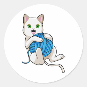 Sticker Rond Chat Jouer de la laine