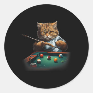 Sticker Rond Chat Jouer Piscine Billard Cool Drôle Chats Hommes
