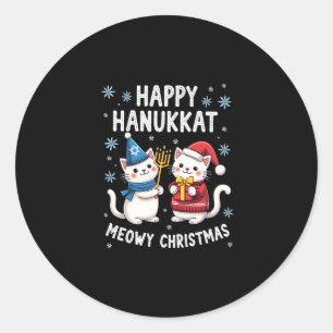 Sticker Rond Chat Joyeux Noël Bonne Hanouka Juif Chrétien