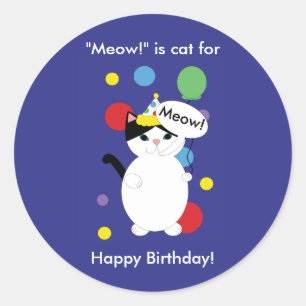 Sticker Rond Chat Kitty coloré Funny Meow Anniversaire Personna