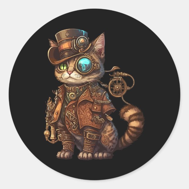 Sticker Rond Chat Kitty Kitty Steampunk (Devant)