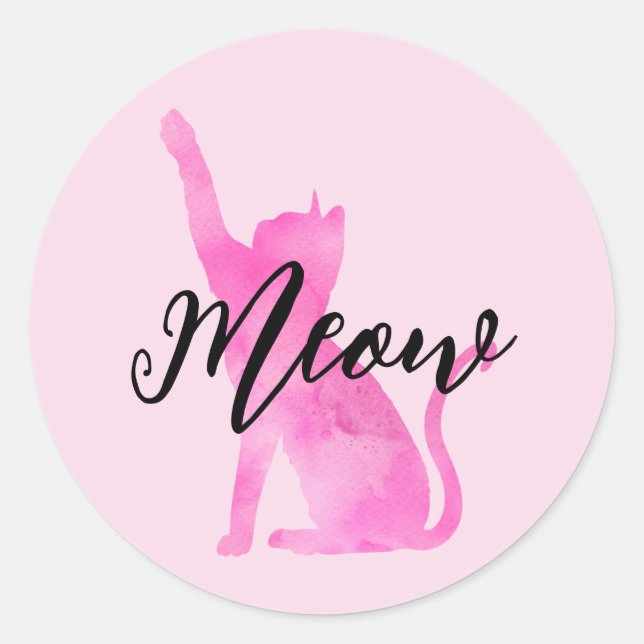 Sticker Rond Chat Kitty Meow Rose (Devant)