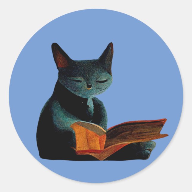 Sticker Rond Chat lecture d'un livre (Devant)