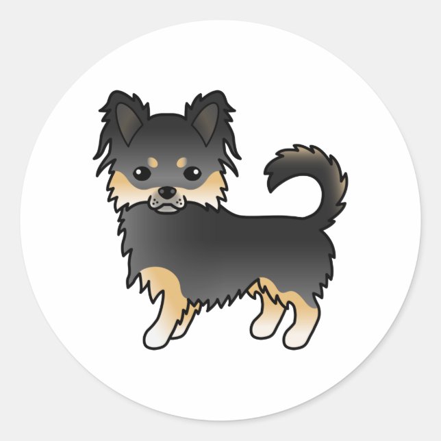 Sticker Rond Chat long noir et tan Chihuahua mignon chien de de (Devant)