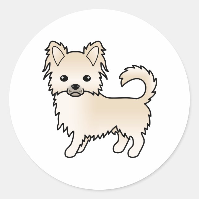 Sticker Rond Chat longue crème Chihuahua mignonne chien de dess (Devant)