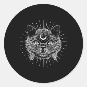 Sticker Rond Chat Lune Noire Goth Mode Machine Halloween