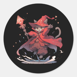 Sticker Rond Chat Mage Rouge mûre