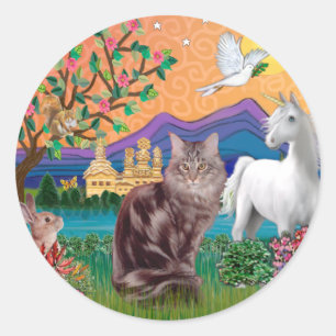 Sticker Rond Chat Maine Coon - Terre de Fantaisie
