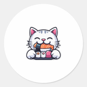 Sticker Rond Chat mangeant des sushis