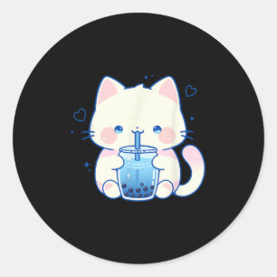 Sticker Rond Chat Mignon Boba Japonais Adorable Esthétique Fill