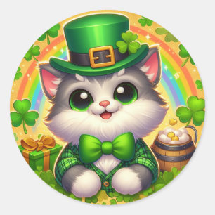 Sticker Rond Chat mignon/chaton Saint Patrick's Day