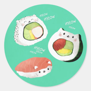 Sticker Rond Chat mignon de sushi