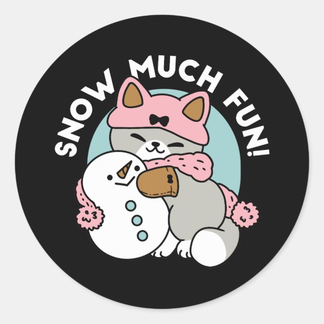 Sticker Rond Chat mignon en Engin à neige avec Art Snowman (Devant)