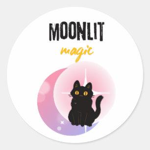 Sticker Rond chat mignon et lune