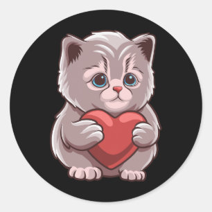 Sticker Rond Chat mignon étreignant la Saint-Valentin Cœur Kitt