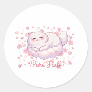 Sticker Rond Chat Mignon Kawaii Tout en Peluche