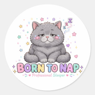 Sticker Rond Chat mignon né pour faire la sieste