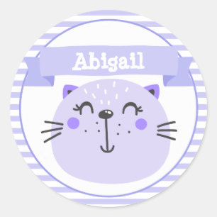 Sticker Rond Chat mignon pourpre   Personnalisé