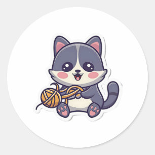 Sticker Rond Chat mignonne avec T-shirt classique en fils