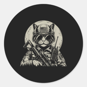 Sticker Rond Chat militaire Engin tactique Soldat vétéran Solda